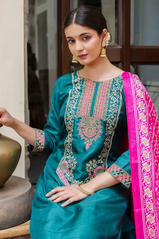 Blue Embroidered Kurta Set
